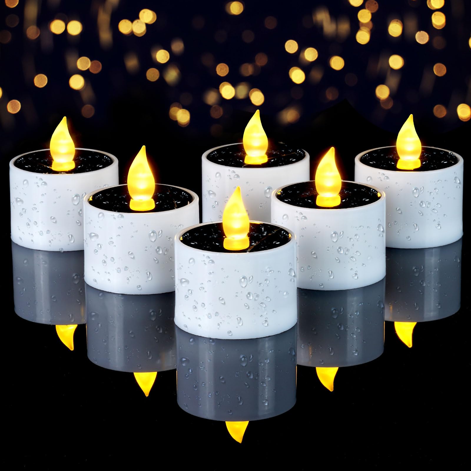 Homemory Solar Candles Outdoor Waterproof, Dusk to Dawn Outdoor Lighting, Reusable LED Tea Light Candles for Lantern Garden Camping and Home Decor, 2.3'x2', Pack of 6