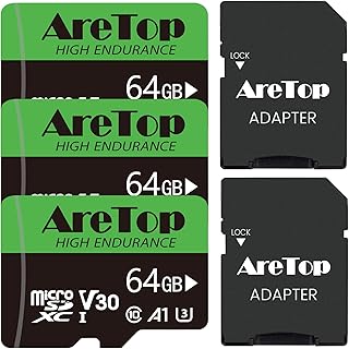 AreTop 64GB Memory Cards 3 Pack with Adapters, High Speed Class 10 Full HD Video TF Memory Cards(90MB/s, UHS-I U1 A3, 64GB 3Pack)