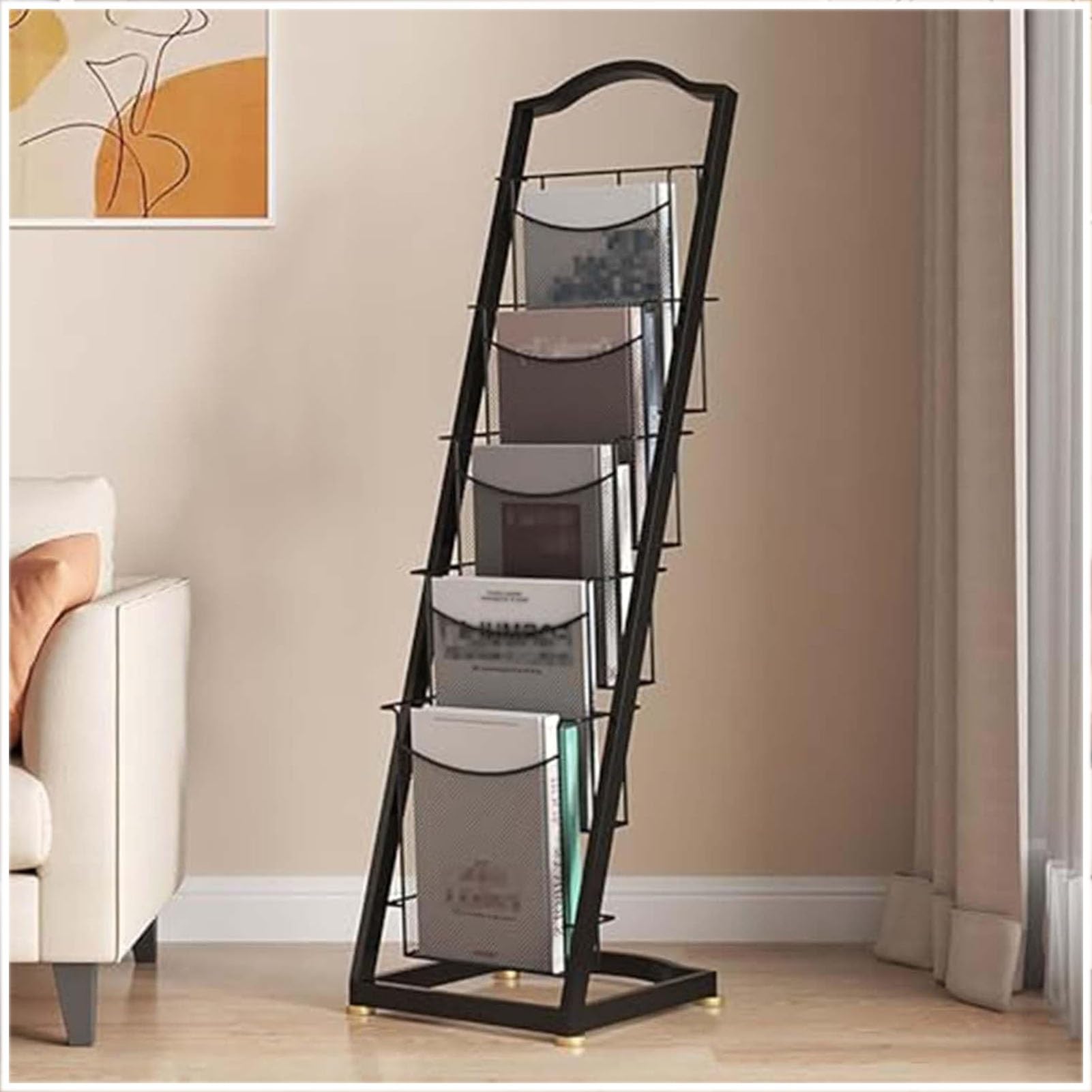 JOUFNING Floor-Standing Magazine Rack, Book Display Rack, Wire Countertop Bookshelf, Comic Book Holder, Literature Brochure Organizer Rack, for Classroom, Library, Coffee Shop(Black,13x13x44.8in)