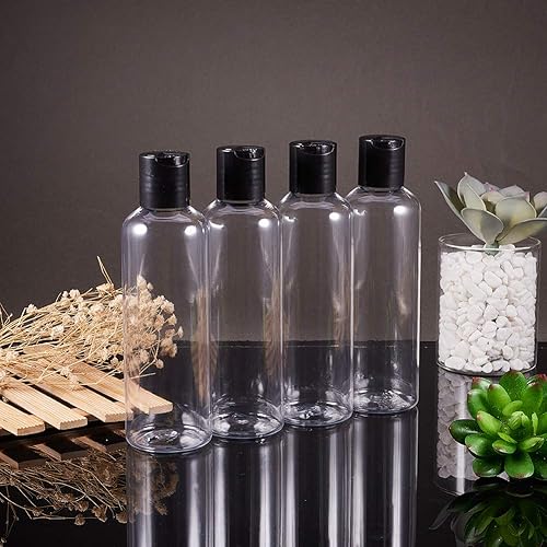Miniatura 6 de BENECREAT Paquete de 8 botellas grandes de plástico transparente recargables de 5 onzas con tapas de prensa negras para champú, jabón, loción y