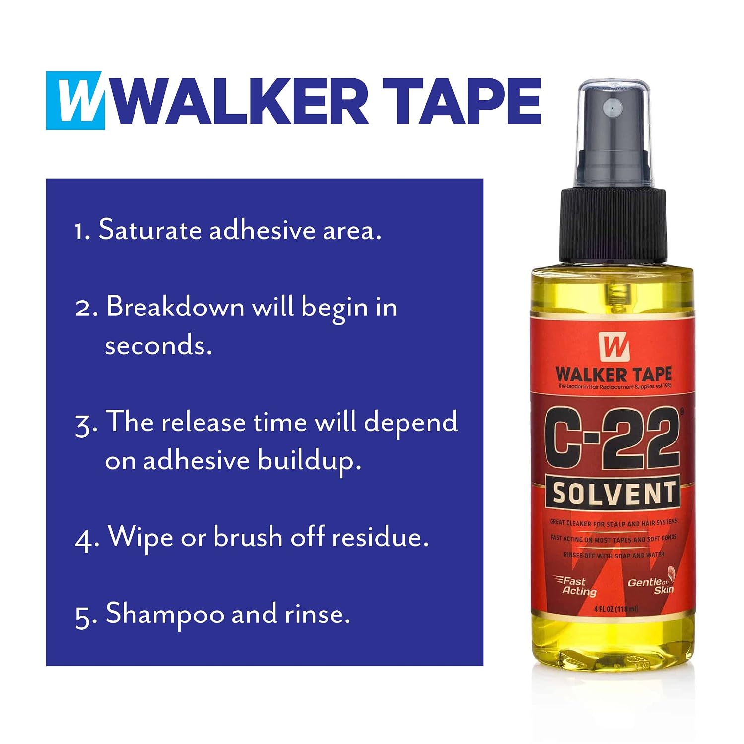 Walker Tape C-22 Solvent Spray Remover for Lace Wigs, Toupees, and Tape-in 100% Remy Human Hair Extensions (2 Pack w/Free Shark Clip)