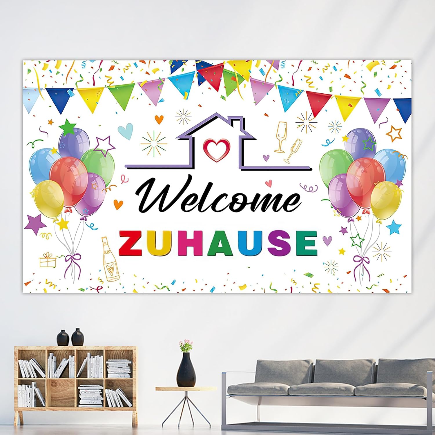 Welcome Home Banner Schwarz Glitzer - Willkommens Girlande Für Partys & Feiern