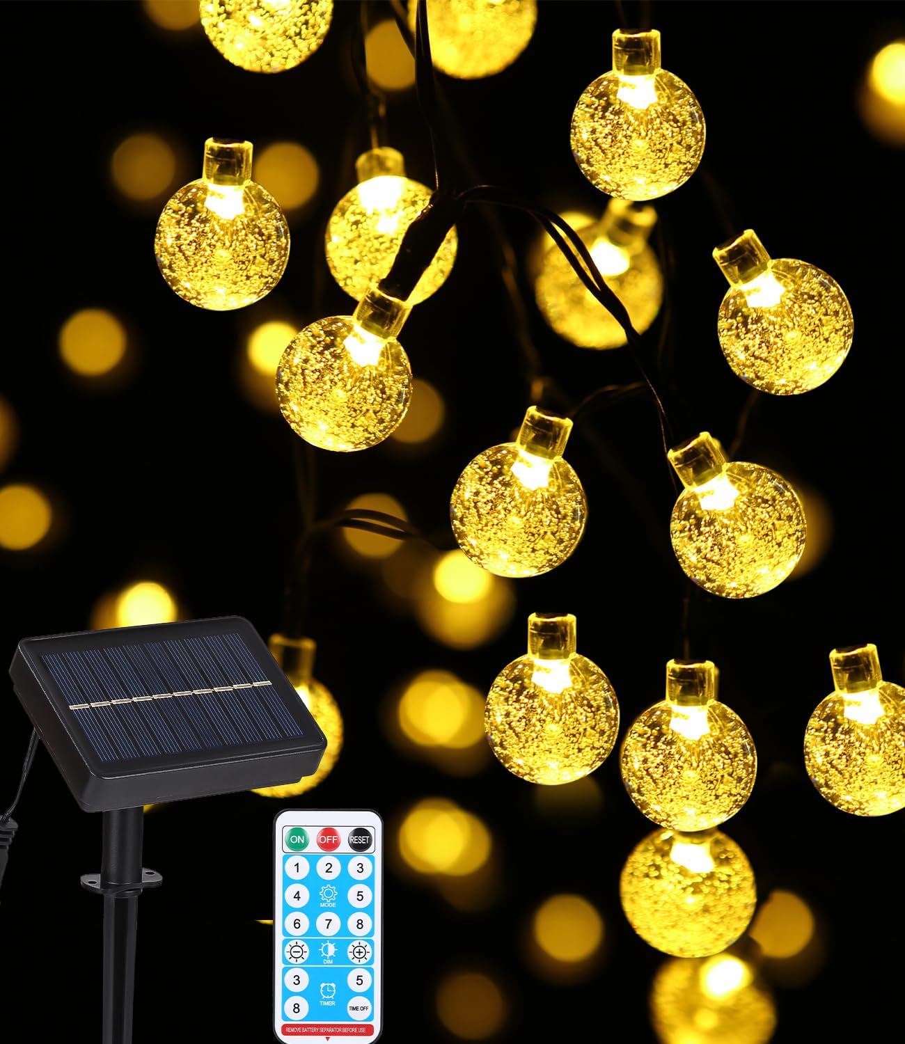 Brigros White Catena Luminosa Solare Per Esterno - 27 LED Con Pannello 5,5V E Batteria 1200mAh - 8 Modalità Di Illuminazione, Fino A 12 Ore Di Luce - Per Giardino, Terrazza E Gazebo - 2