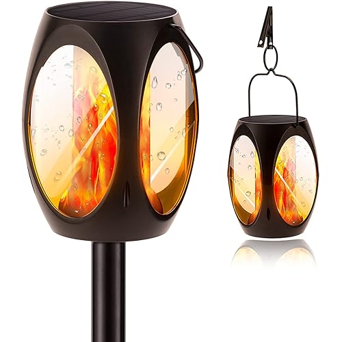 Nenrent Outdoor 96 LED Solar Flame Torch Lights Hanging Solar Lantern with Flickering Flame&Waterproof,Solar Path Lights Landscape Lights Garden Decorative for Yard Tree Fence Patio Pathway(1 Pack)