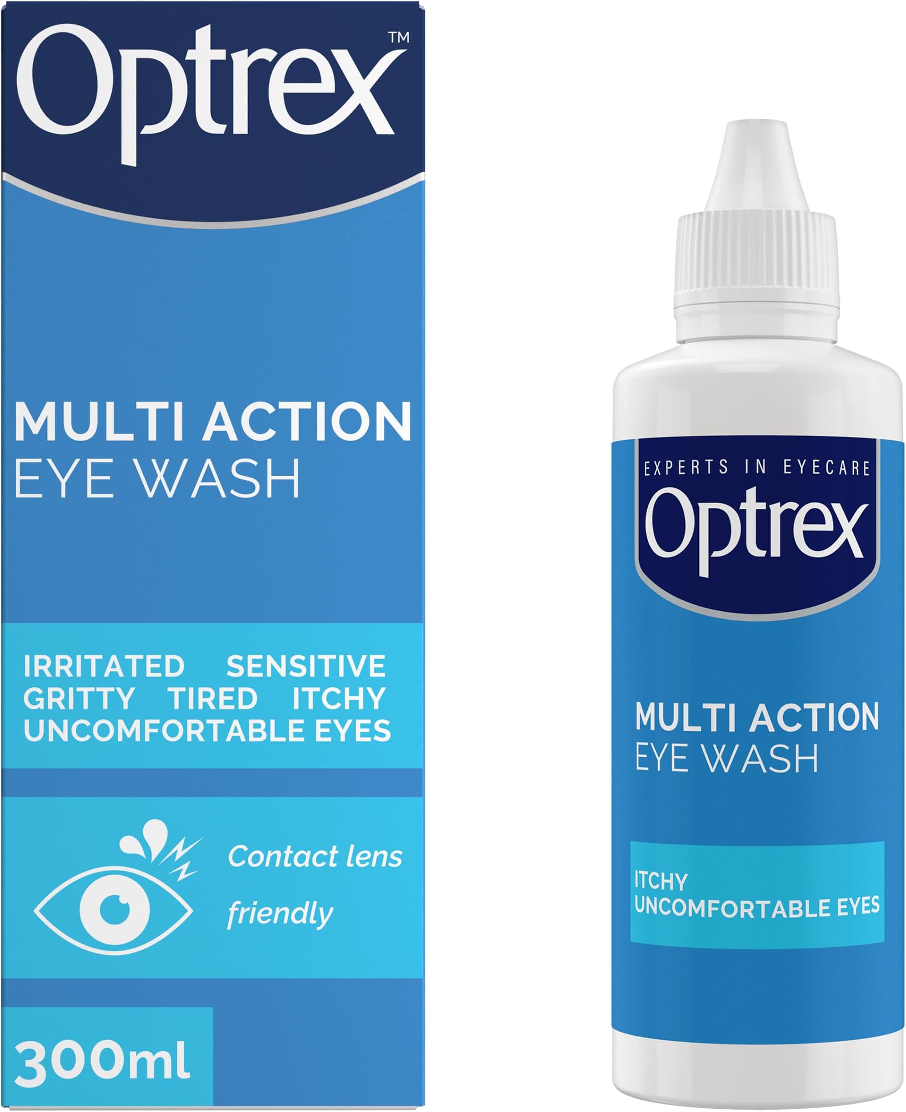 Optrex Multi Action, Eye Wash, 300 ml, for Gentle and Effective Relief, Itchy, Irritated, Tired, Uncomfortable Eyes, Easy to Use,