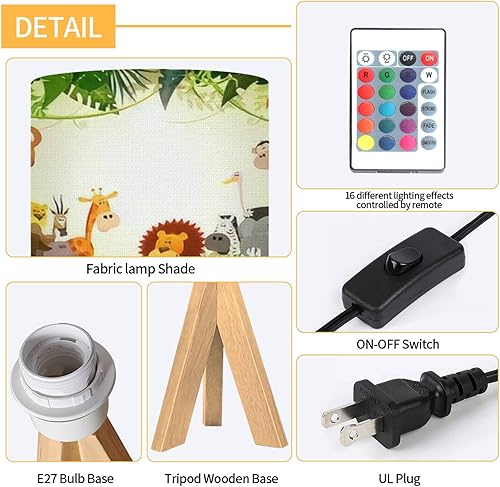 Miniatura 5 de Lámpara de mesa con trípode, animales salvajes lindos de la sabana africana, incluyendo hipopótamo, león, moderna lámpara de escritorio regulable