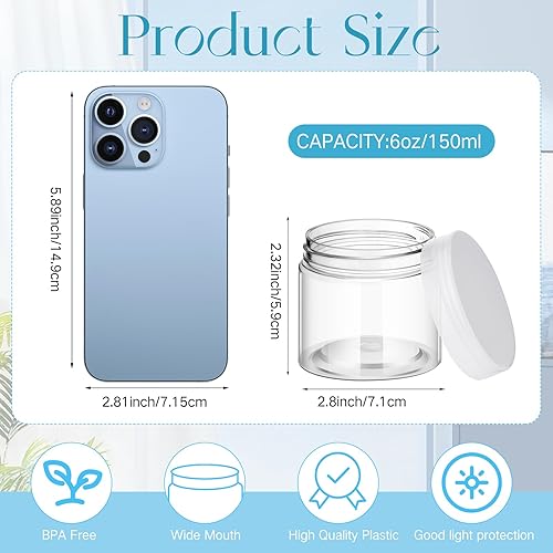 Vista 175 de 6 Pack 6oz Plastic Jars Containers with Lids Wide-mouth Refillable Leakproof Reusable Round Empty Jars for Travel Cosmetic Dry Food Spice Candy Clear