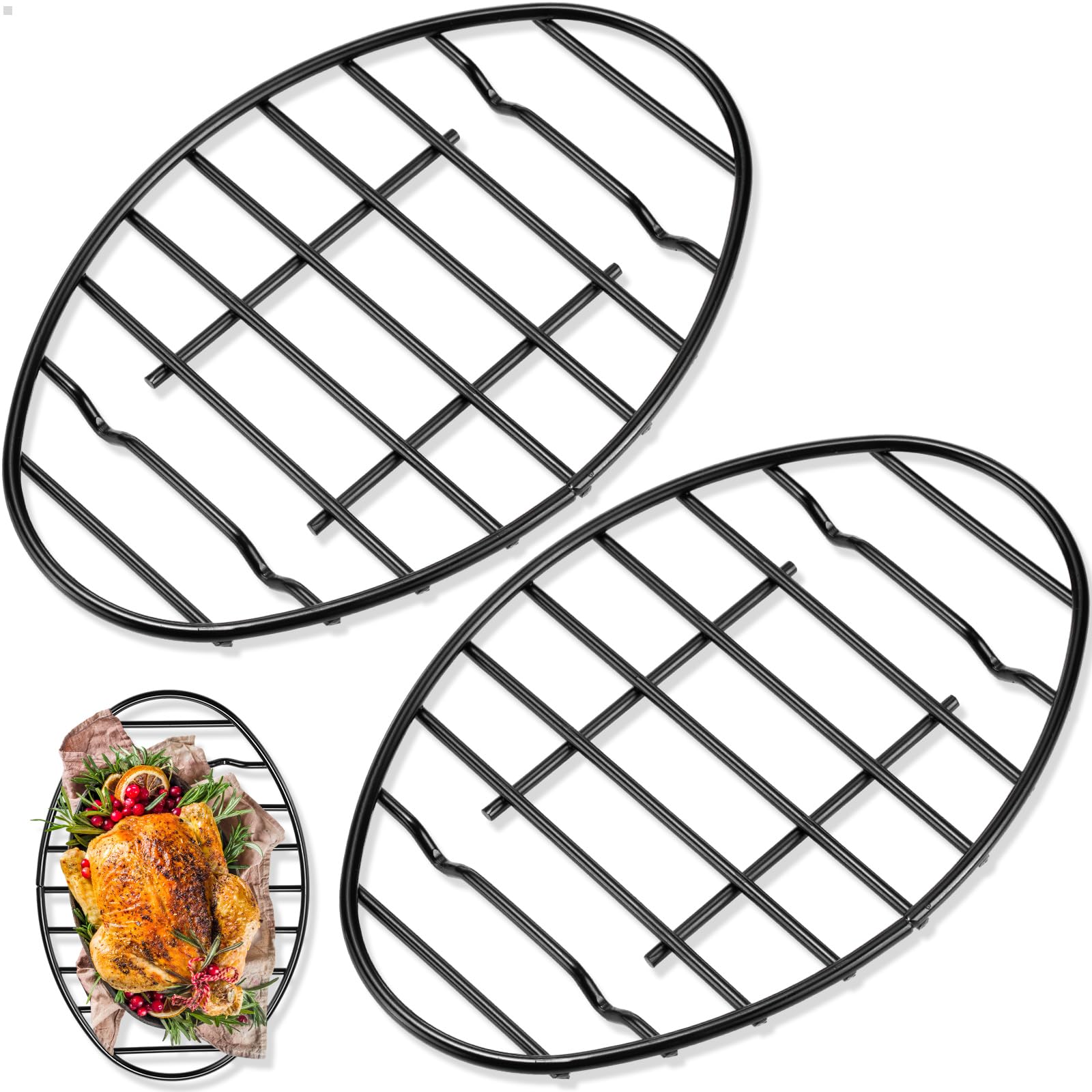Nuogo 2 estantes de refrigeración ovalados de 6 x 9 pulgadas, 12 x 8.5 pulgadas con pies integrados, estante ovalado para asar con revestimiento esmaltado, estante para hornear galletas para cocinar,