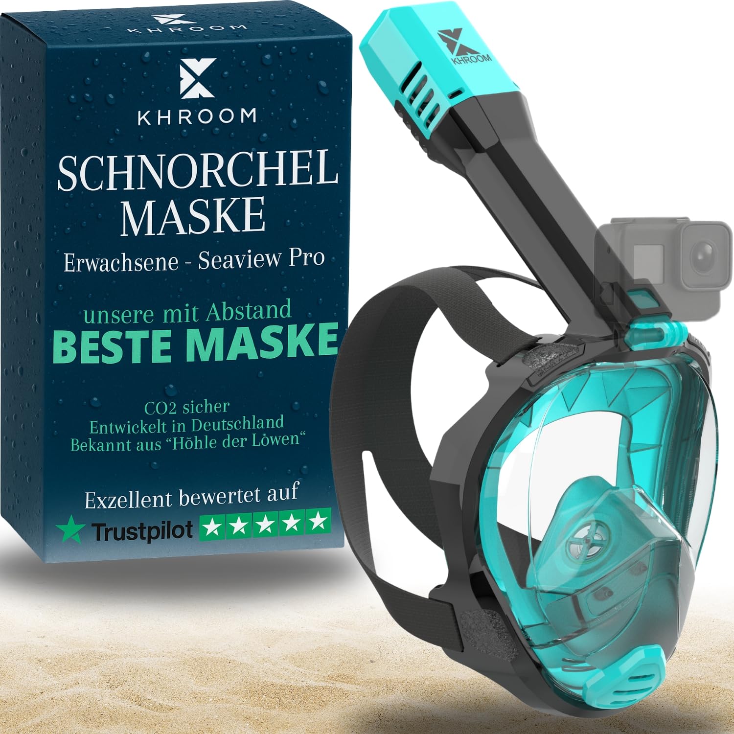 Khroom Schnorchelmaske Erwachsene Vollmaske | Unsere Beste CO2 sichere Tauchermaske Seaview Pro zum Schnorcheln | Tauchmaske Vollgesichtsmaske | Fullface Tauchermaske