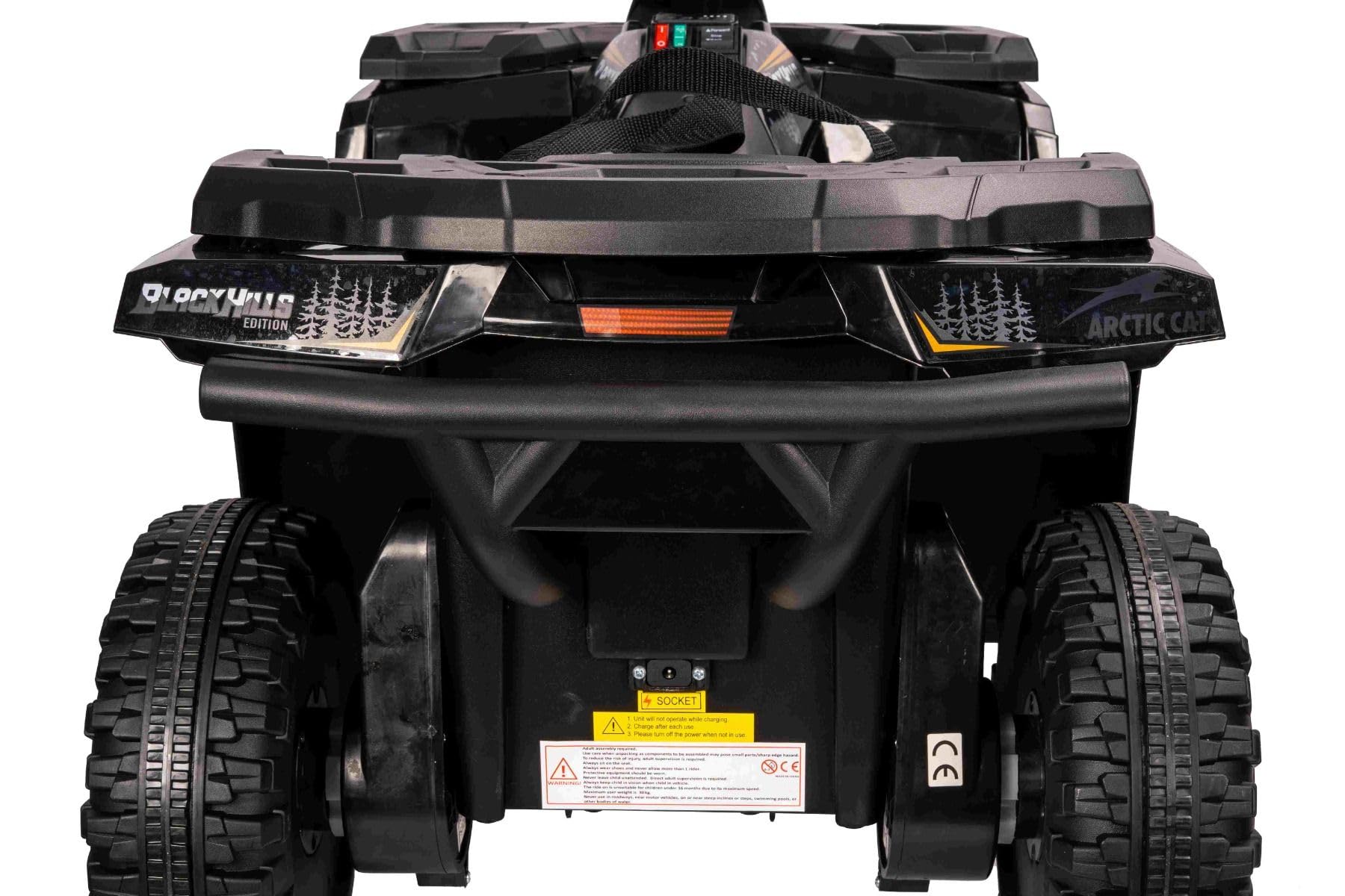 Quad électrique Enfant 12V sous Licence Arctic Cat, Transmission arrière, Noir, Batterie Lithium, 2 Moteurs de 25W véhicule Electrique pour Enfants 3-5 Ans, MP3/AUX/éclairage LED