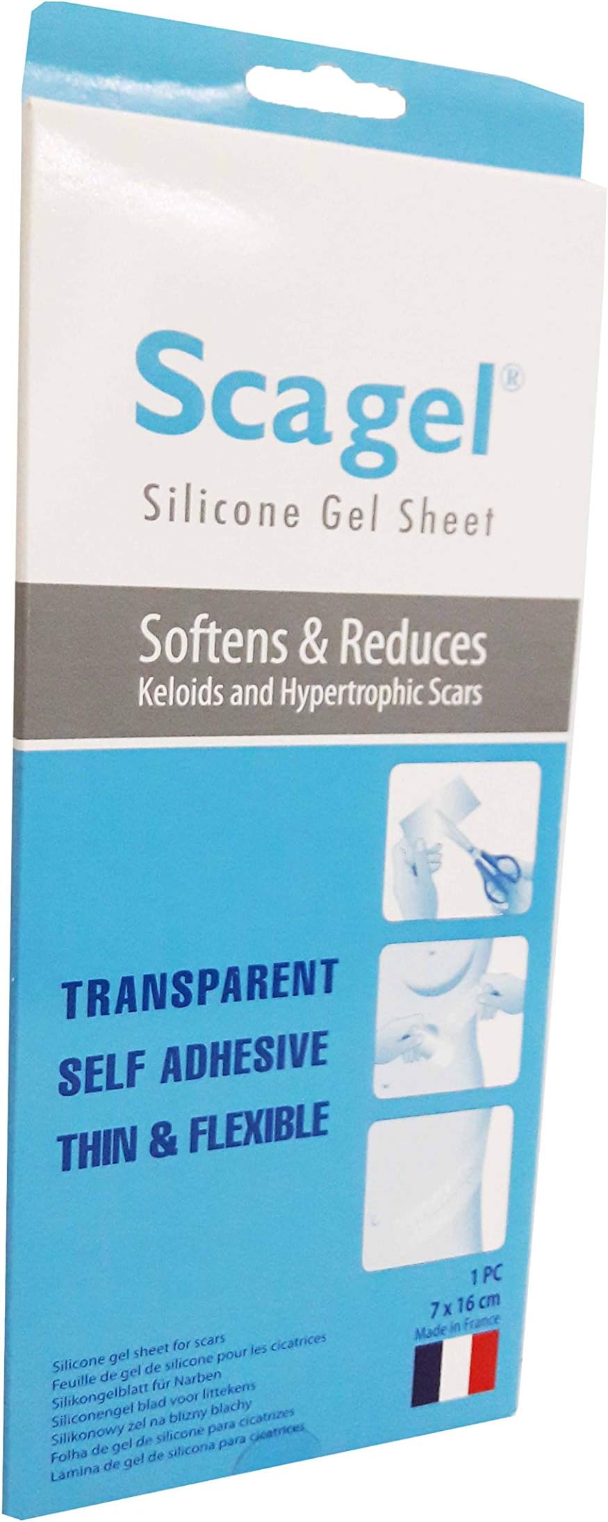 2 Packs of Scagel, Silicone Gel Sheet. Softens & Reduces Keloids and Hypertrophic Scars. Tranparent Self Adhesive Thin & Flexible. (Size: 7cm X 16cm, 1 PC/Pack).