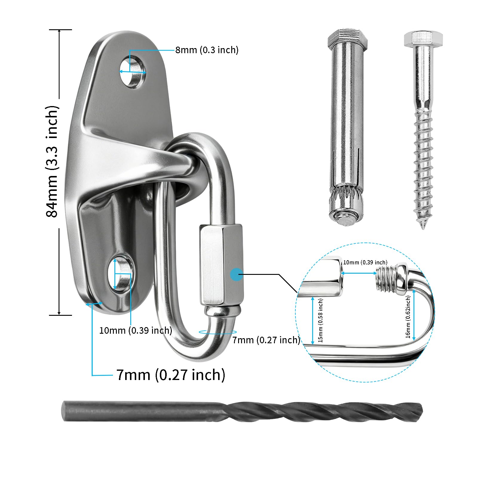 2er Deckenhaken Schwerlast, Robuste Haken zum Aufhängen 304 Edelstahl Deckenhaken für Holzbalken und Betondecken Hängende Hängematte für Hängesessel Veranda Yoga Fitnessstudio, 680KG Kapazität