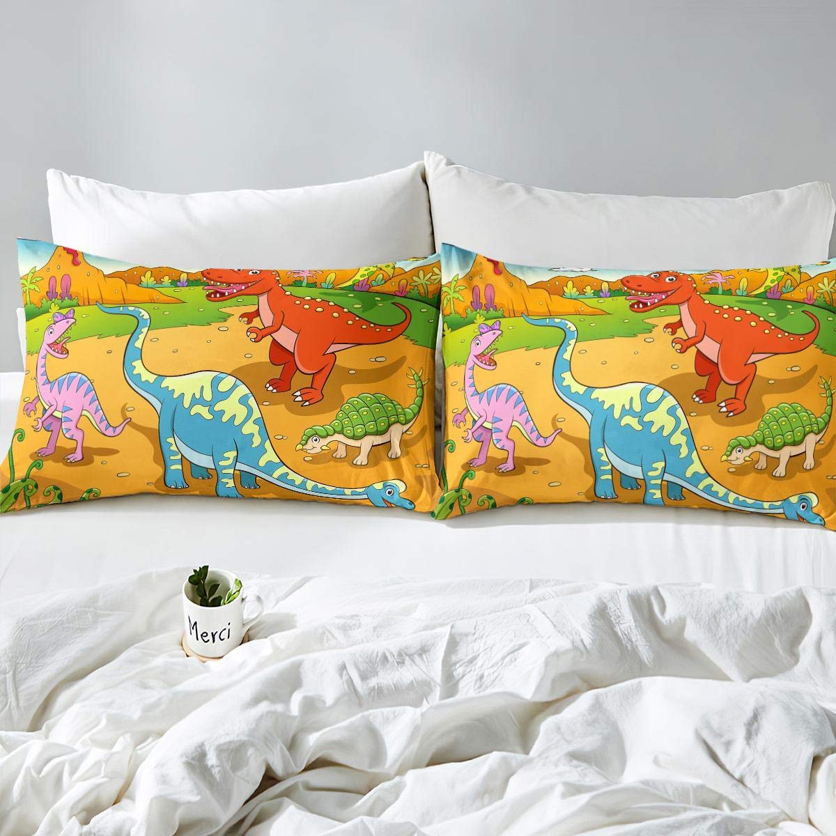 Bloomsbury Mill - Set biancheria da letto per bambini - Dinosauri World – Set Copripiumino Jurassic Dino Lettino e federa per Ragazzi e Ragazee - Lenzuola Culle per junior e bambino