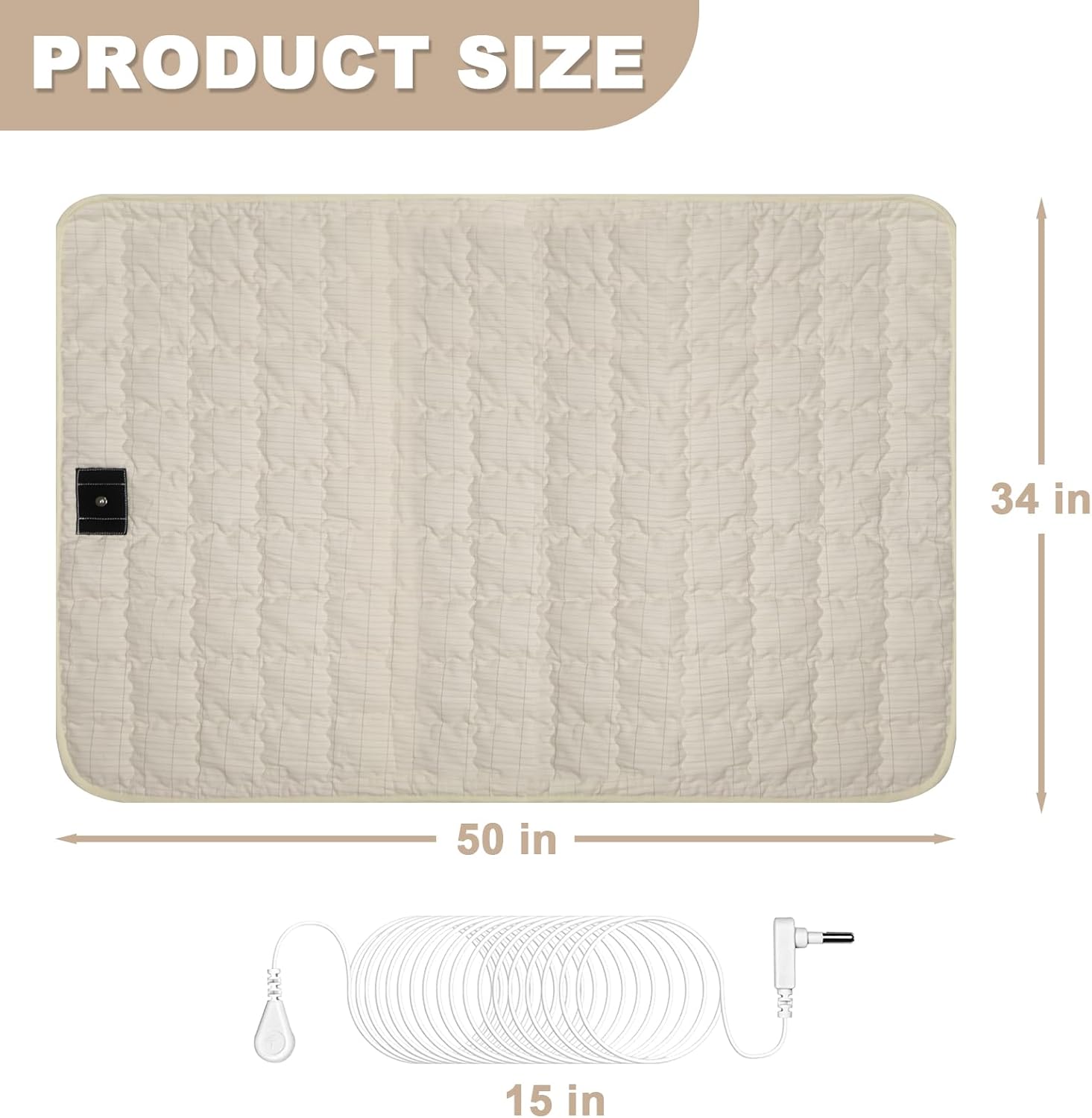 Grounding Mat Cotton Grounding Pad for Bed Grounded Pad with Silver Fiber Earth Connected Mat for Improves Sleep Wellness (Beige, 34x50 inch) - Image 3