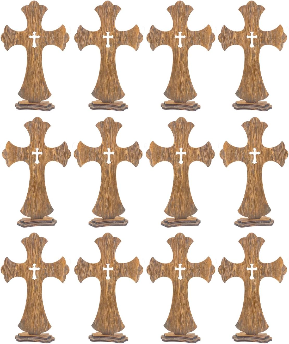 12 Inch 12 Pack Brown Wood Crosses Torched Wooden Tabletop Cross Rustic Standing