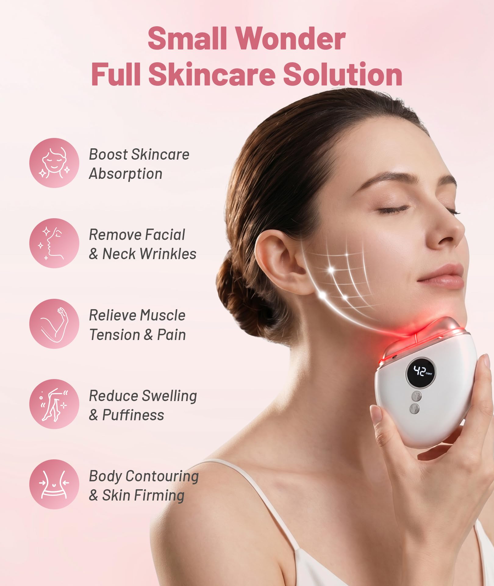 4-in-1 Red Light Therapy for Face and Neck, Gua Sha Facial Tool with Heat & Vibration, Face Massager Tool for Puffiness, Smoothing, Firming, Gifts for Women & Men (White)