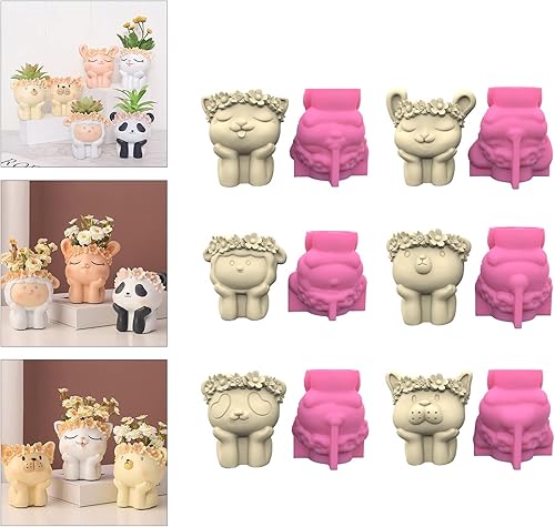 Miniatura 3 de Molde de silicona para macetas de hormigón con diseño de animales pequeños, moldes de yeso de cemento para suculentas, moldes de yeso de cemento de