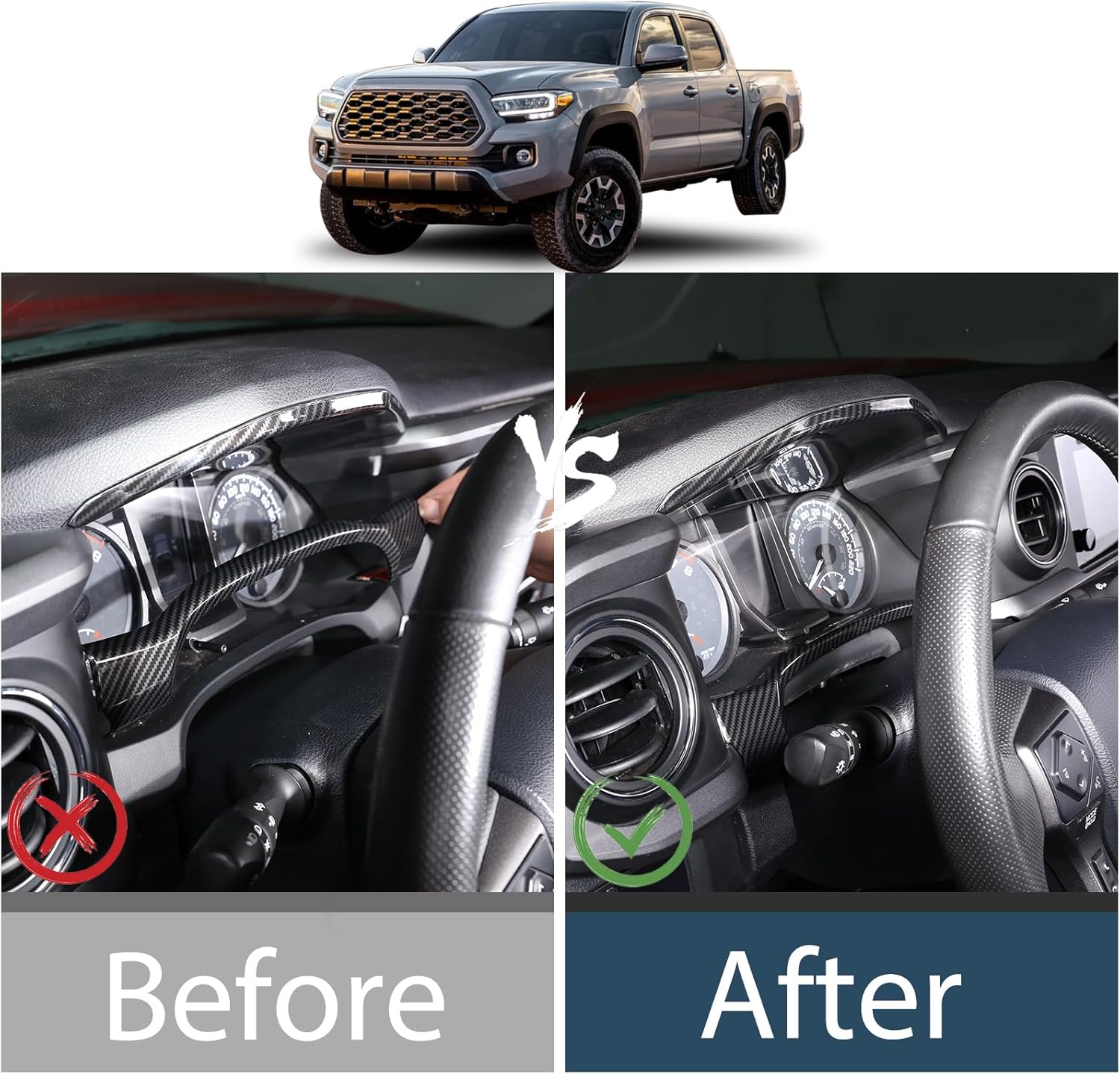 Lcojicep Dash Board Instrument Panel Dial Trim Cover Frame Compatible with Tacoma 2016-2022 Car Dashboard Trim Frame Dial Dashboard Moulding Stickers Decorative ABS Accessories (Carbon Fiber Grain)