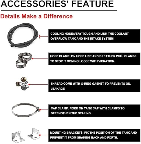 Miniatura 12 de RYANSTAR - Tanque de refrigerante universal para radiador de automóvil, tanque de expansión de refrigerante, 27.1 fl oz, tanque de captura de Negro
