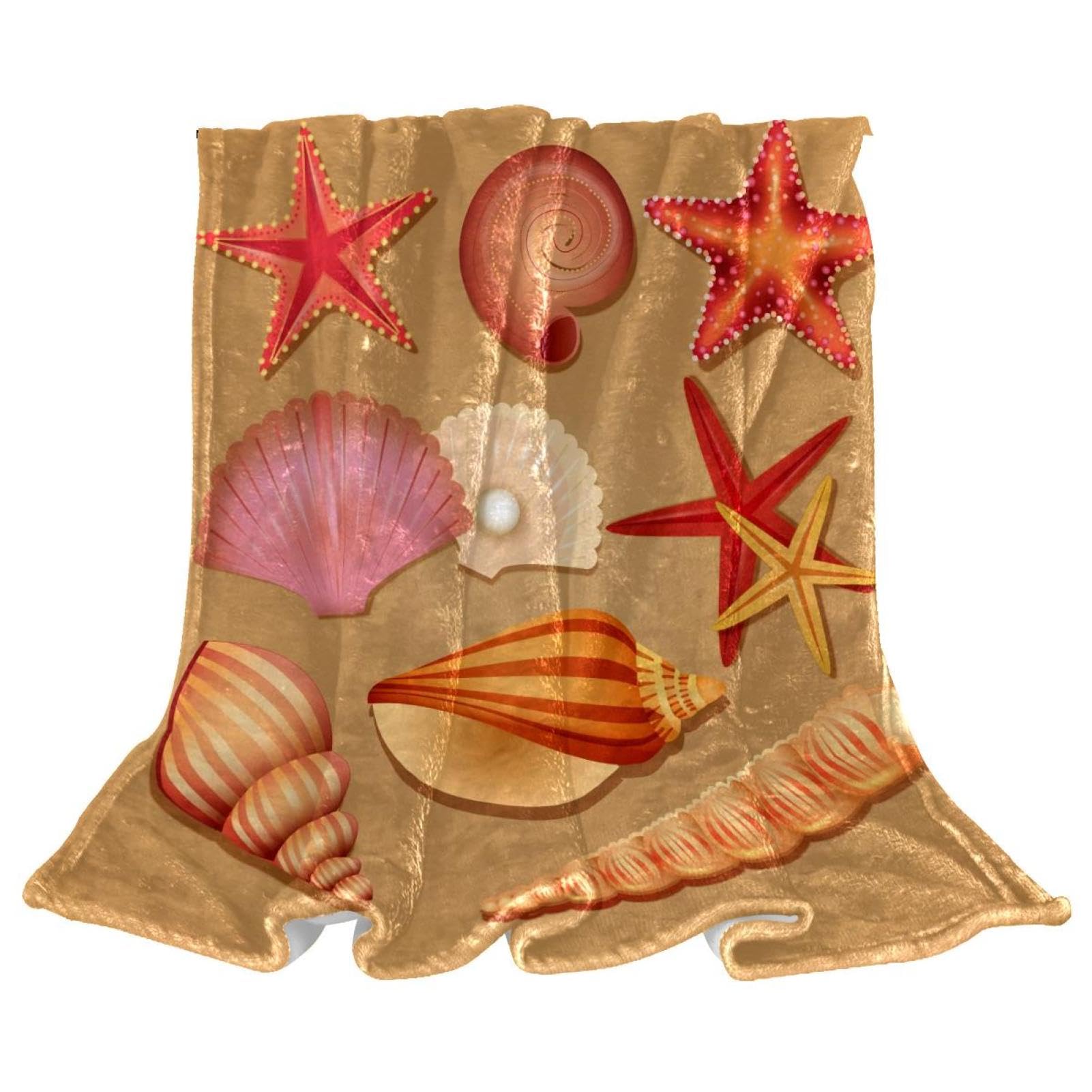 Couverture polaire coquillage et etoile de mer douce pour canape et lit de chambre 150x130cm