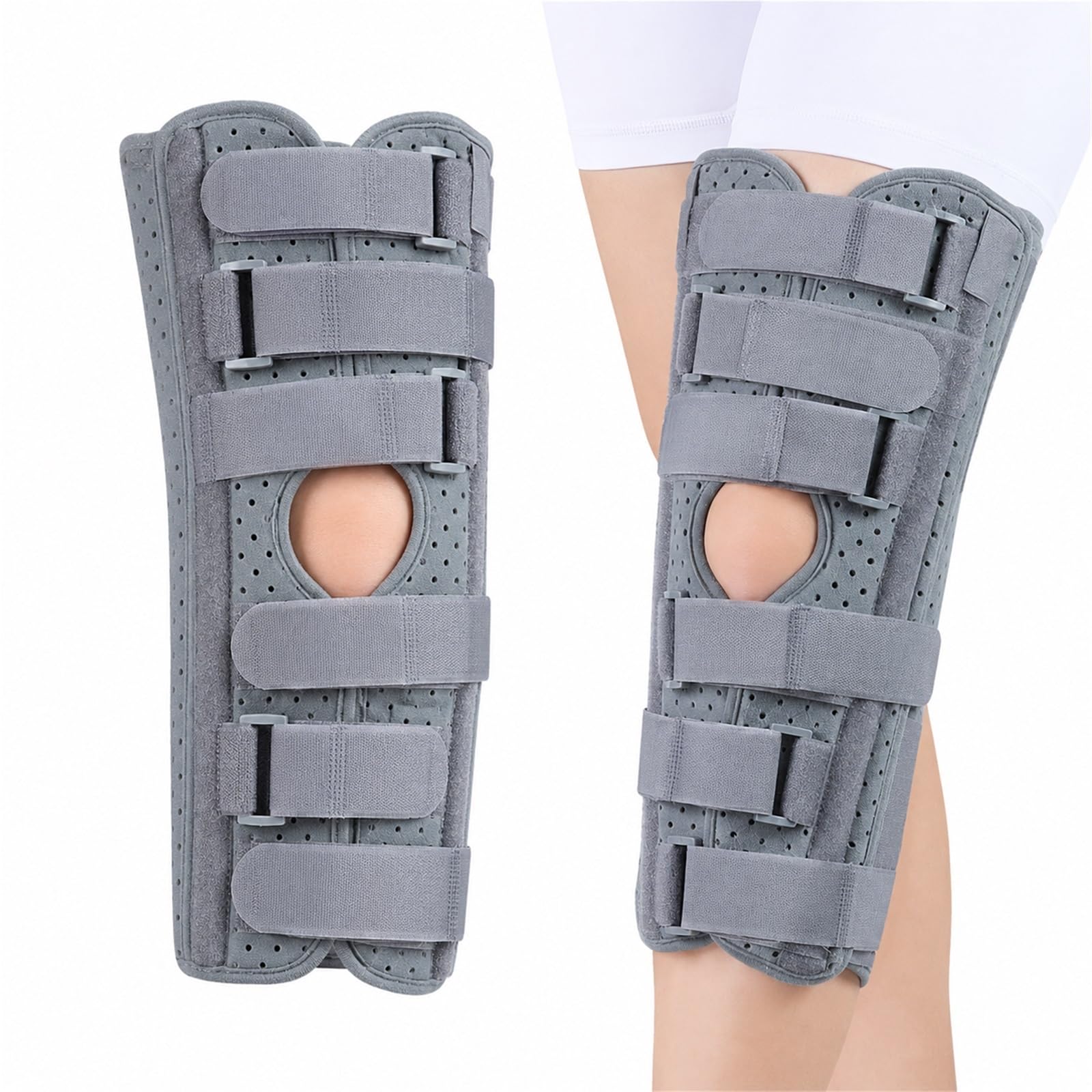 Immobilizzatore Ginocchio Tutore Post Operatorio a 3 Pezzi Stecca Gamba Intera per Recupero Chirurgico Lesioni Menisco ACL MCL Distorsione Rotula Regolabile(S)
