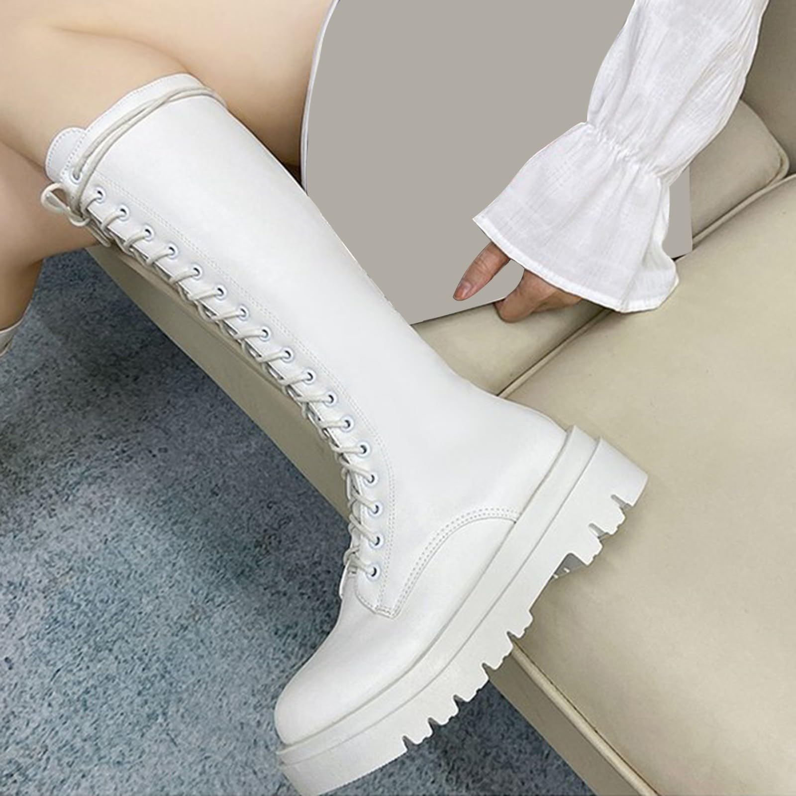 Stiefel Damen Schwarz Flach Mit Schnürung,Hohe Stiefel Damen Ohne Absatz