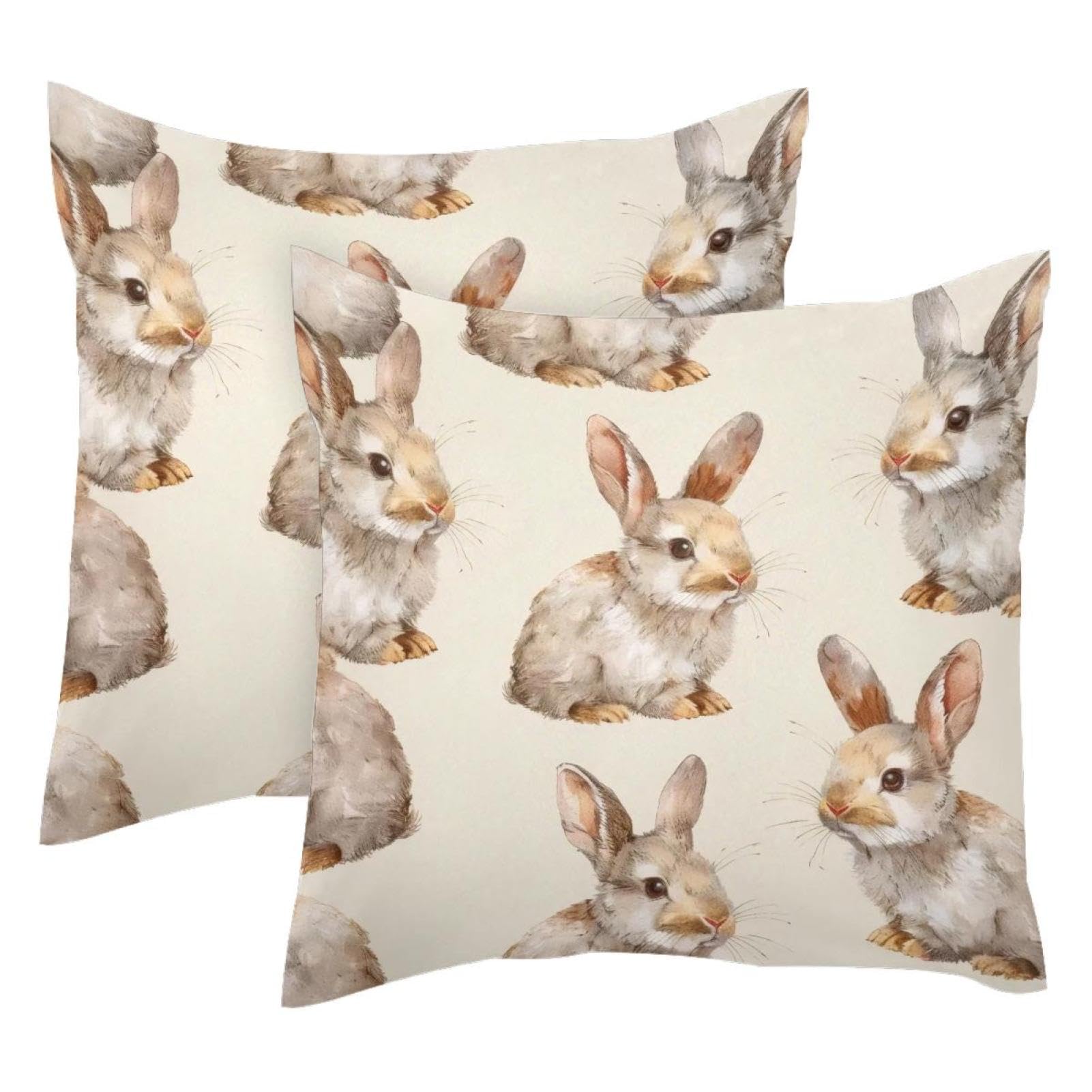 Housse de coussin velours motif lapin 50x50 cm déco salon bohème