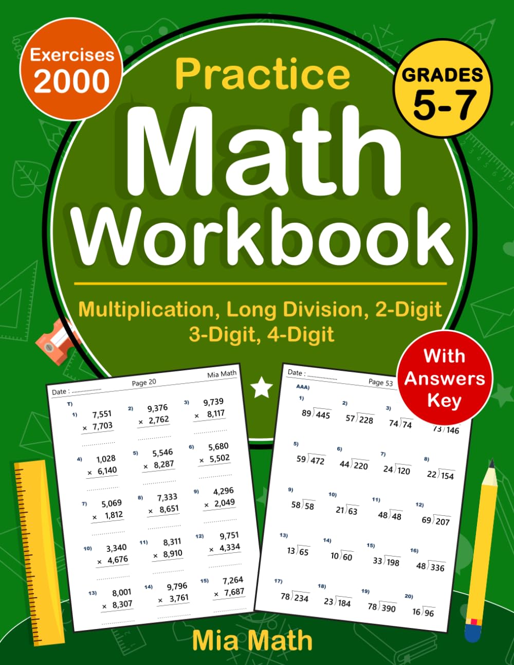 Multi Digit Multiplication and Long Division Math Workbook For Grades 5-7 With Answer Key: Multiplication & Long Division Practice Workbook For 5th & ... Worksheets For homeschooling or Classroom
