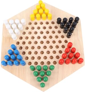 Gazaar Chinese Checkers Board Game with Wooden 6 Color Pegs | Educational Strategy Game for Kids and Adults, Solid Wood Hexagonal Design, Family Party Interactive Play