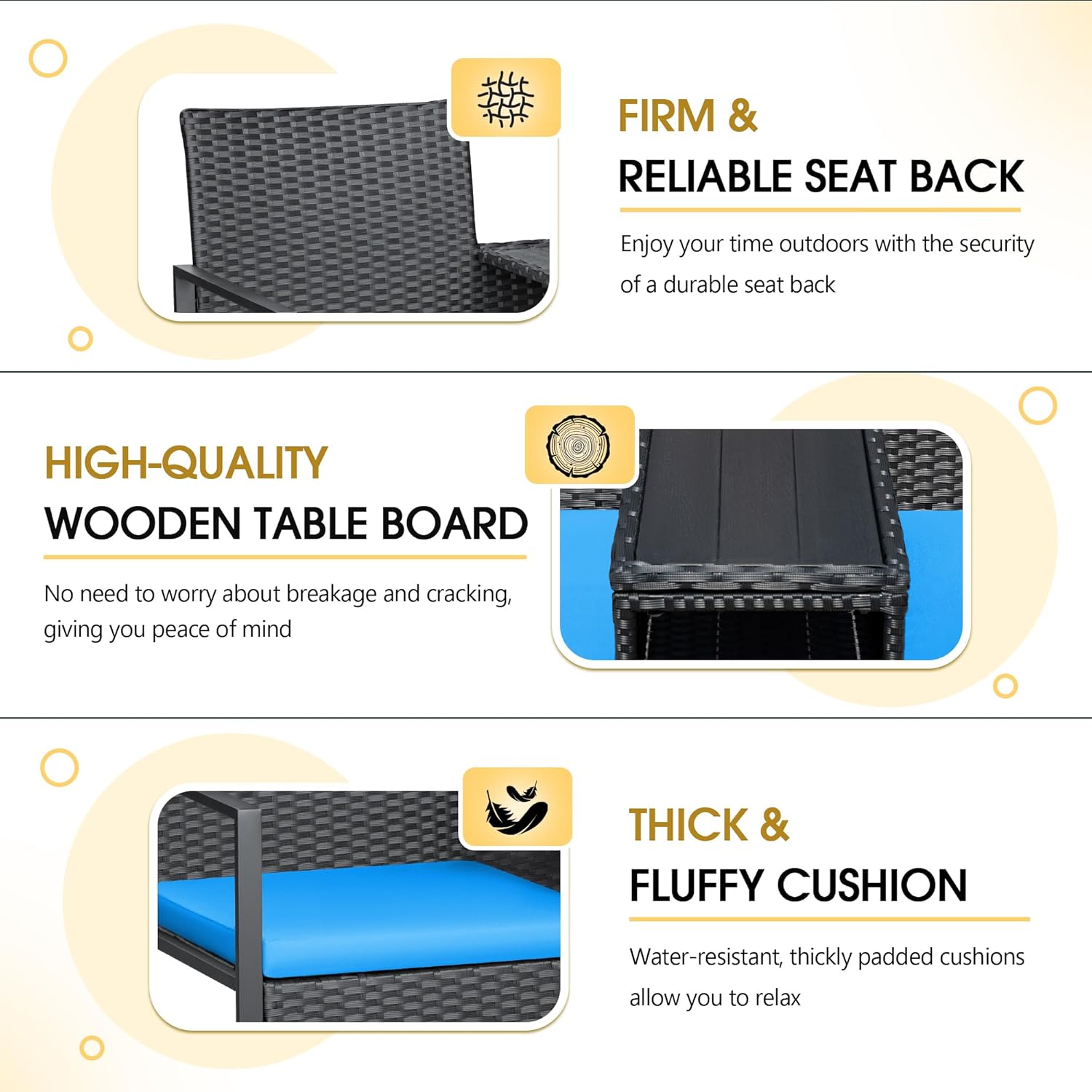 Devoko Patio Conversation Sets Outdoor Loveseat with Built-in Table & Cushions Wicker Patio Furniture Porch Chairs Bench for Lawn, Backyard, Balcony (Blue)