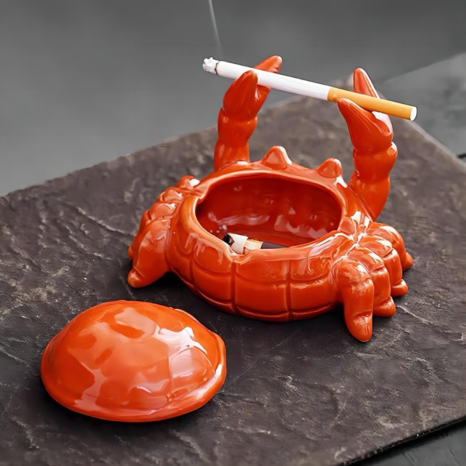 Ashtray With Lid Cute/Ashtray/ceramic Ashtray Home Décor Items Red Crabs Finger Sculpture Anti Fly Ash Ceramic Cigar Ashtray Ornaments for Home Office Indoor and Outdoor Tommiy