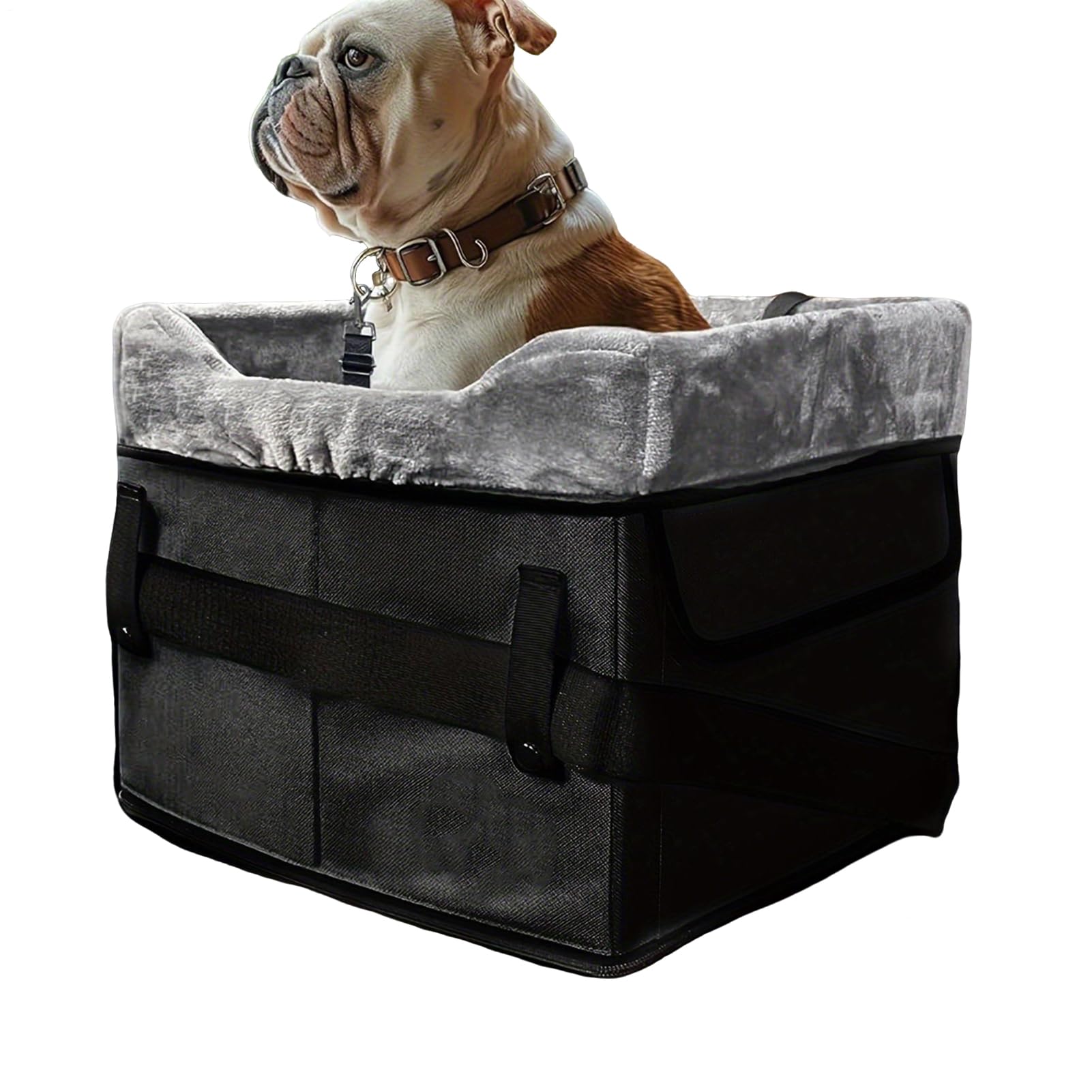 Portable Dog Car Bed, Lightweight Plush Booster Seat, Washable Pet Travel Bed with Storage Pockets, Cushion Organizer with Safety Straps, Vehicle Accessory for Cats Road Trip Winter Daily Commute