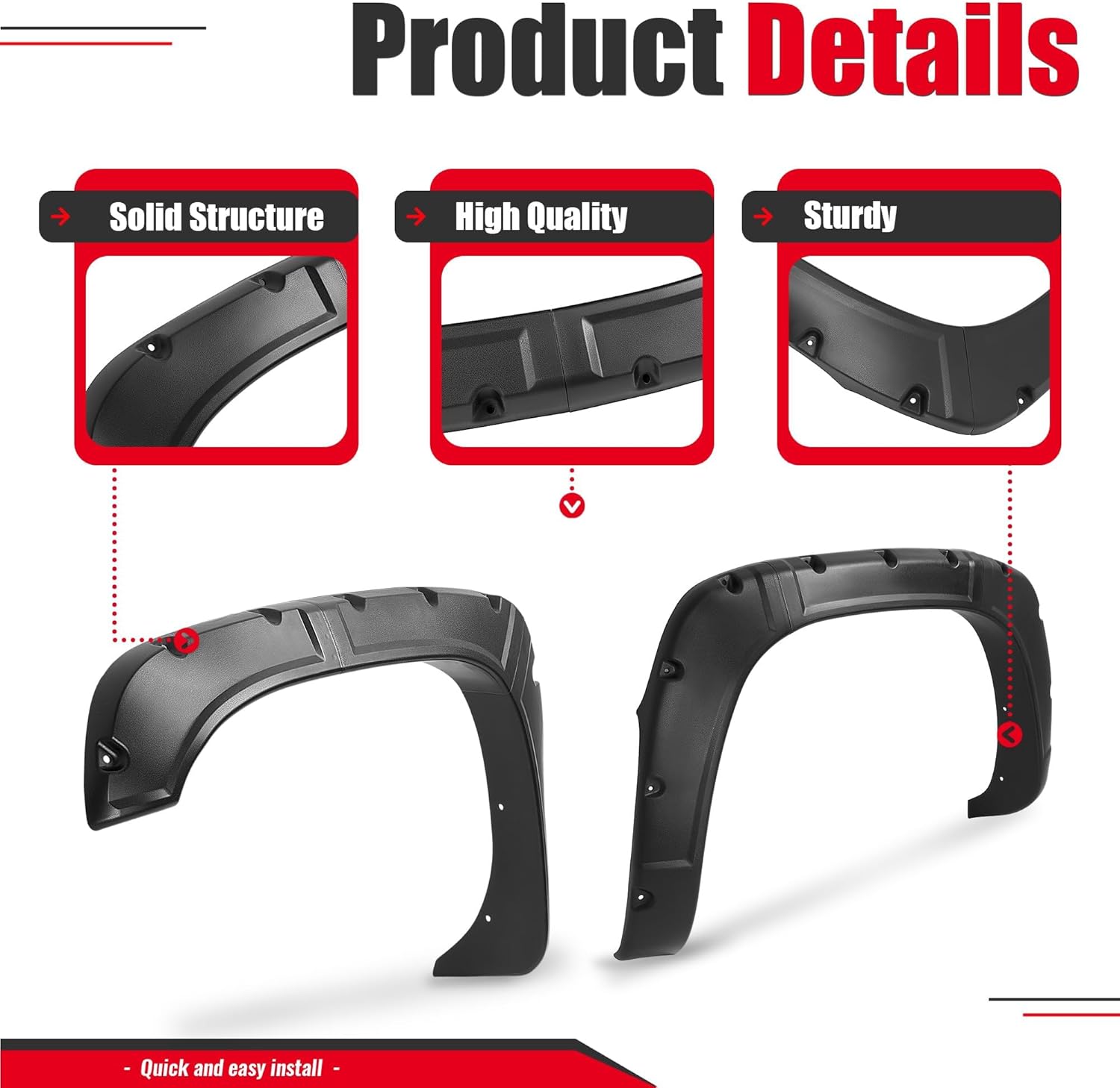 Fender Flares Compatible with 1999-2007 Chevrolet Silverado GMC Sierra 1500/2500/3500 HD Fleetside, Pocket Fender Flares Plastic(PP) Textured Black 4 Set 78.0"/96.0" Bed