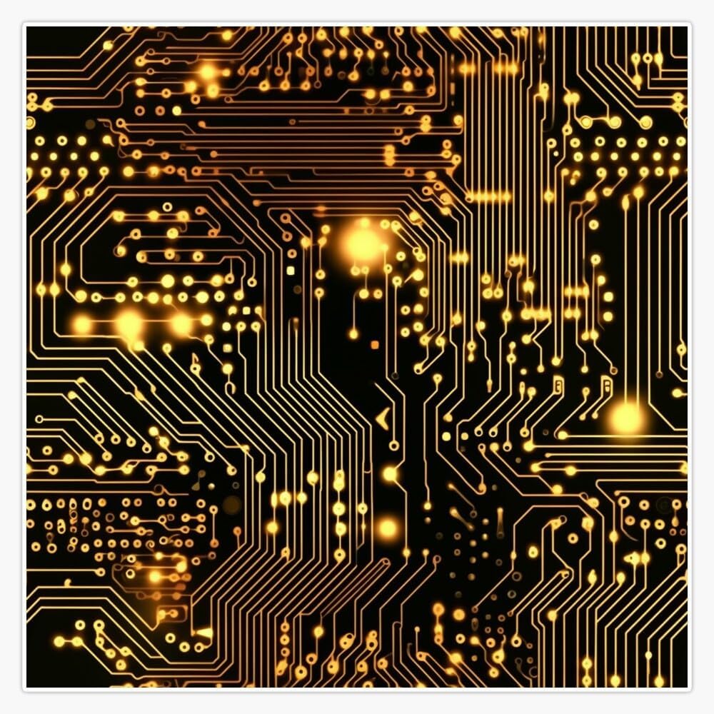 Leyland Designs Circuit Board Pattern Gold Yellow and Black Bumper Sticker Window Water Bottle Decal 5""