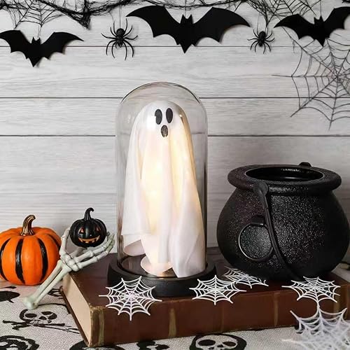 Miniatura 8 de Decoraciones de Halloween para interiores, fantasma iluminado en cúpula transparente, bonita decoración de fantasma espeluznante para exhibición de