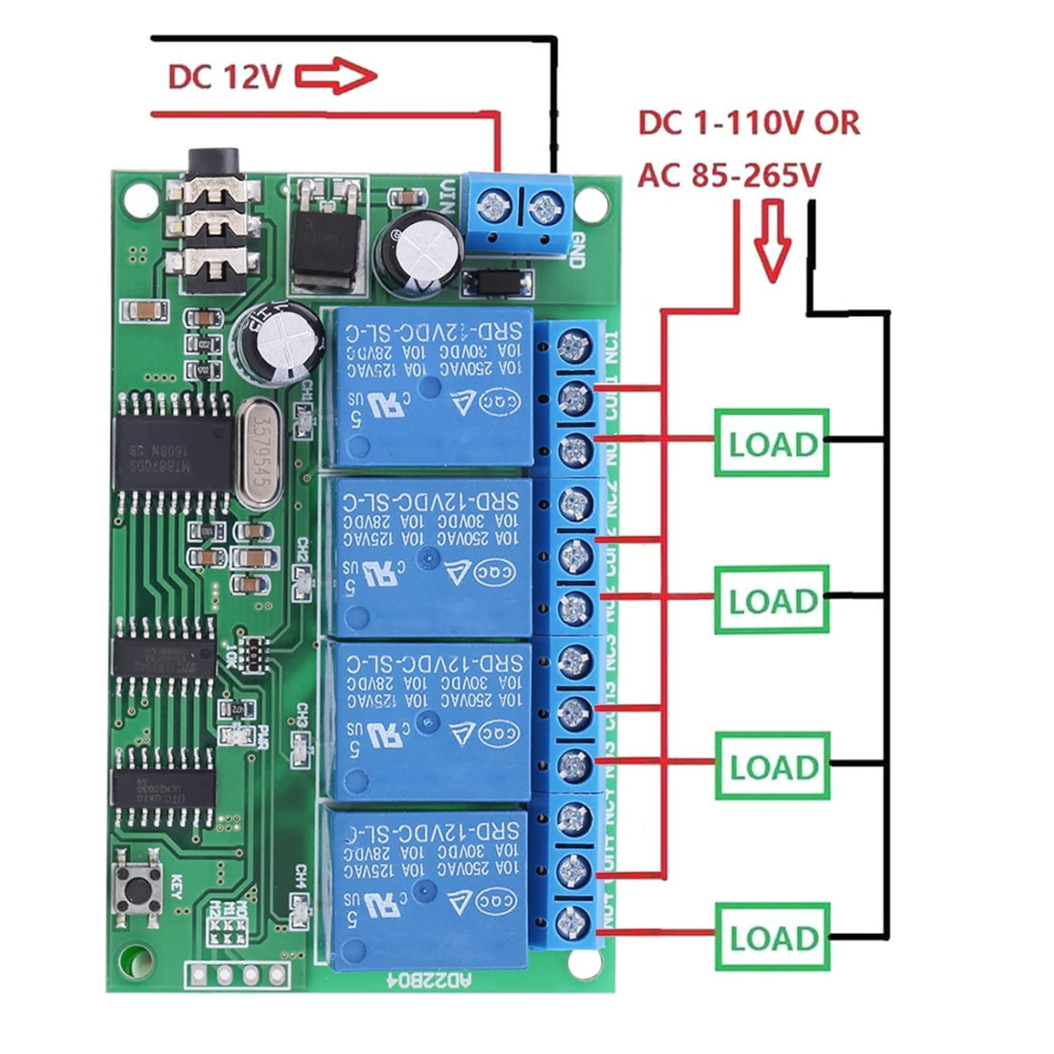 2Pcs AD22B04 12V 4 Channel DTMF Tone Decoder Relay Home Automation with Reverse Polarity for DC 12V, 5/20/60/120/250 Second Delay for PLC Control