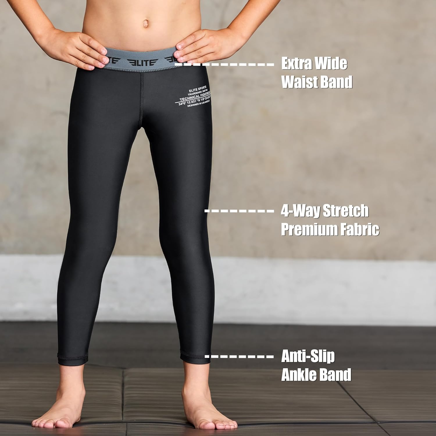 Elite Sports Youth Boys Kids Athletic Compression Pants Legging Spat Tight Base Layer BJJ Basketball Soccer Sports Training - Image 2