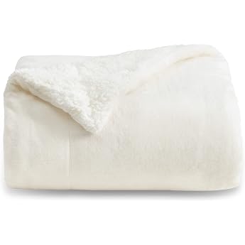 BEDSURE Blanket Sofa Cuddly Blanket White - Warm Sherpa Sofa Throw Blanket Thick Sofa Blanket Couch Blanket 150 x 200 cm XL Fluffy Blanket for Couch
