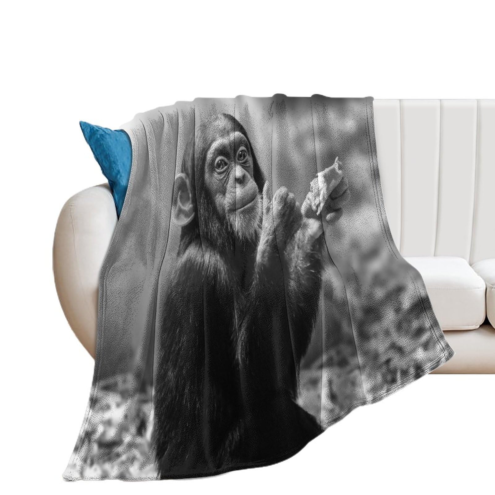 NIBABA Adorable Little Chimpanzee Wild Monkey Blanket Fuzzy Throws, Soft Blankets for Men, Women, Boys, Girls, Cozy Plush Comfy Microfiber Throw Blanket for Couch Sofa Bed Chair, 30x40in (75x100cm)