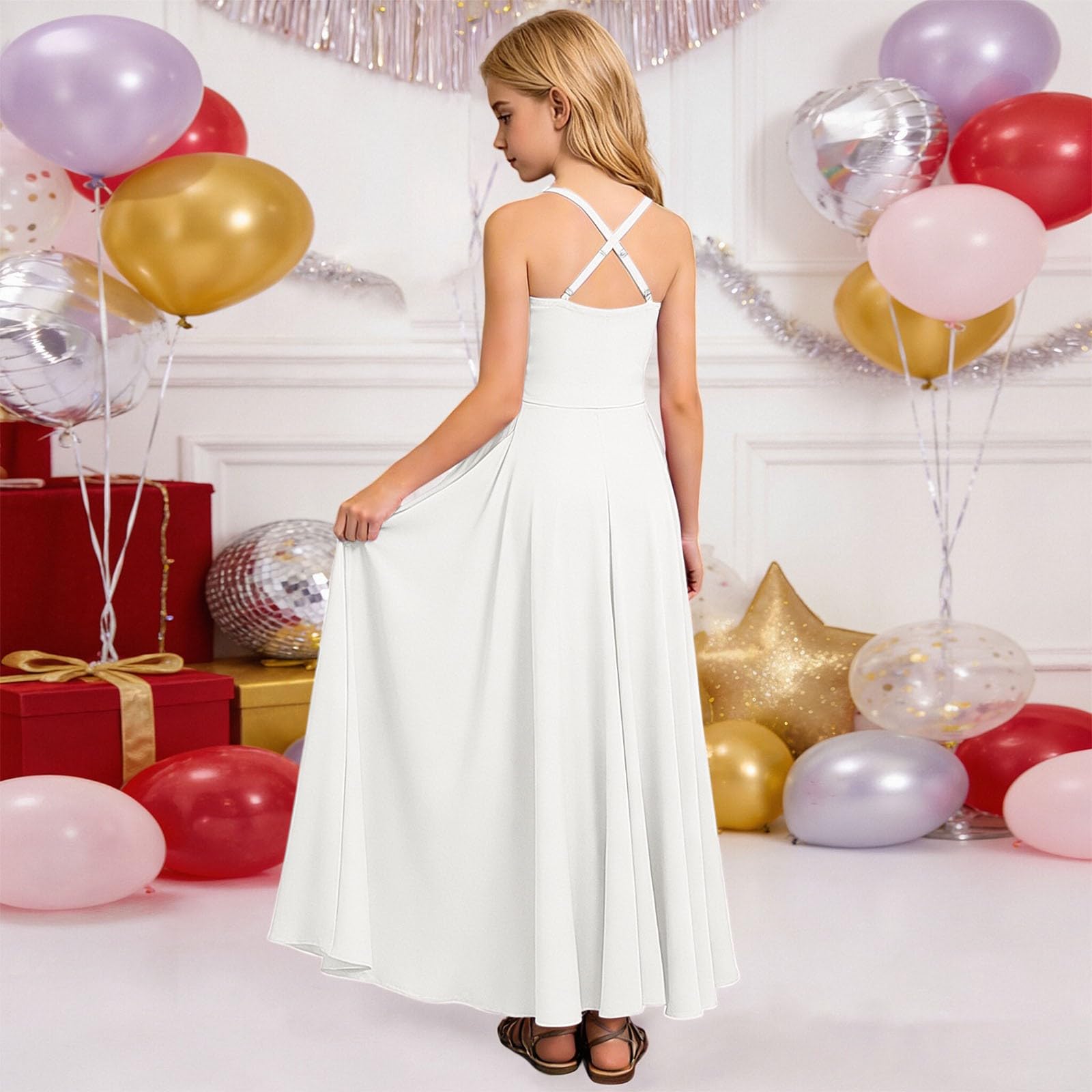 Generisch Mädchen Partykleid mit gestuftem Rüschenrock trägerlosem gekreuztem Oberteil für Festliche Anlässe Geburtstagsfeiern sommerliche Tüllschichten Elegante Kindermode