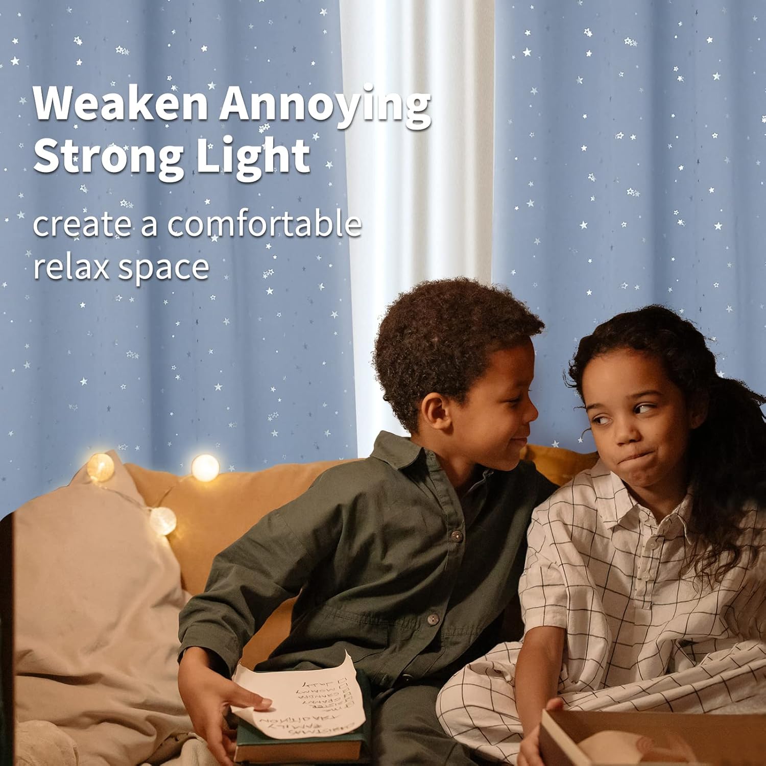 BGment Star Room Darkening Curtains for Kids Bedroom - Grommet Thermal Insulated Silver Star Print Kids Curtains for Living Room, Set of 2 Panels, Baby Blue, 52 x 72 Inch Baby Blue Star 52"W x 72"L (Pack of 2)