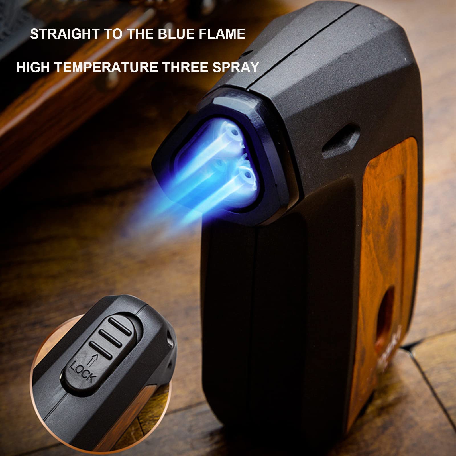 Encendedor de Cigarros para Fumar, Encendedor de Gas con Llama de Chorro Triple, Accesorios de Butano Recargables a Prueba de Viento para Hombres (Gas Butano No Incluido)