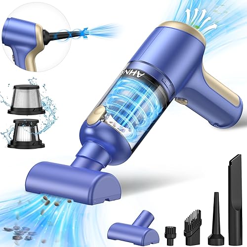 AHNR Aspirador de mano inalámbrico con motor sin escobillas, aspiradora de alta potencia de 20000 PA y plumero de aire, teclado 3 en 1, aspiradora