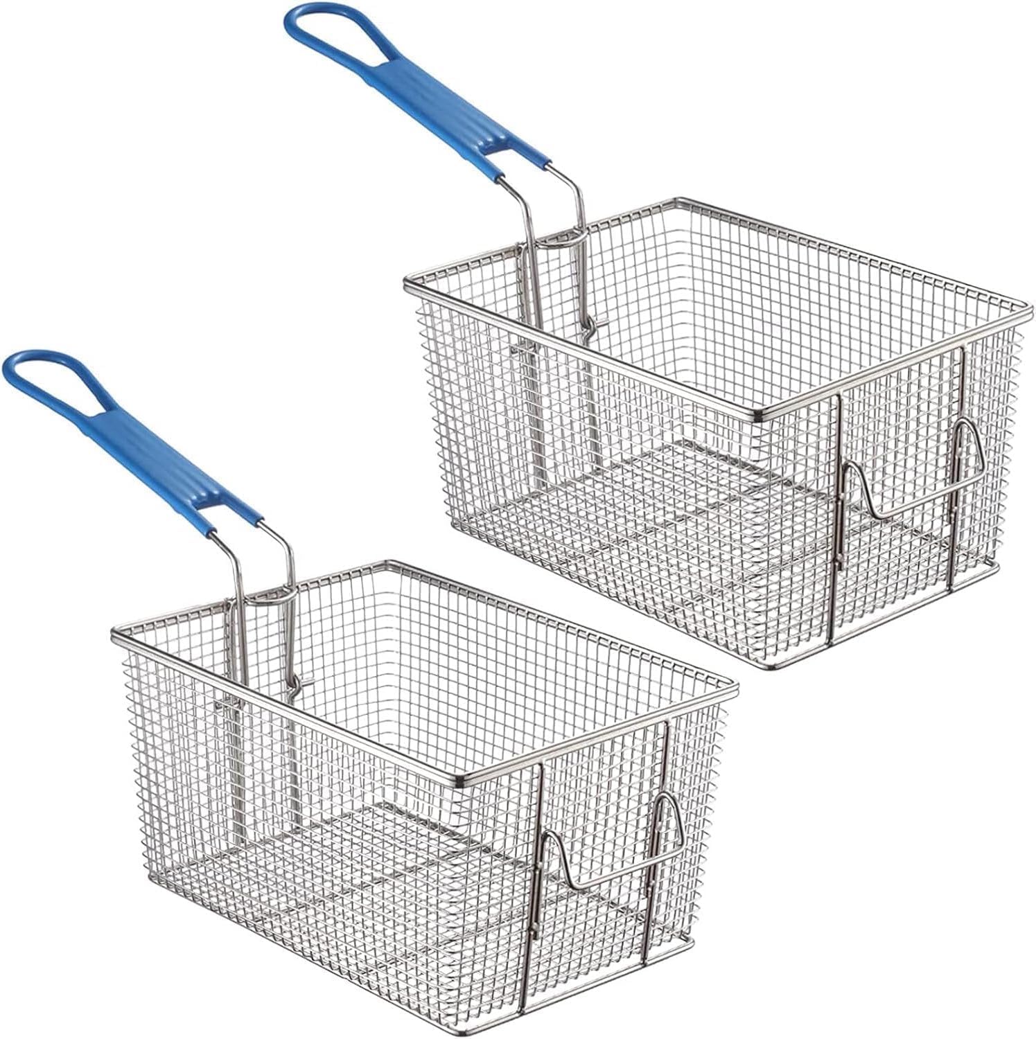 Deep Fryer Basket, Nickel Plated Iron Construction with Non-Slip Handle, Heavy Duty Commercial Restaurant Kitchen Frying Basket for Chips, Fish, Sausages & More (2pcs-Detachable Handle, 11" x 7.9" x 5.7")
