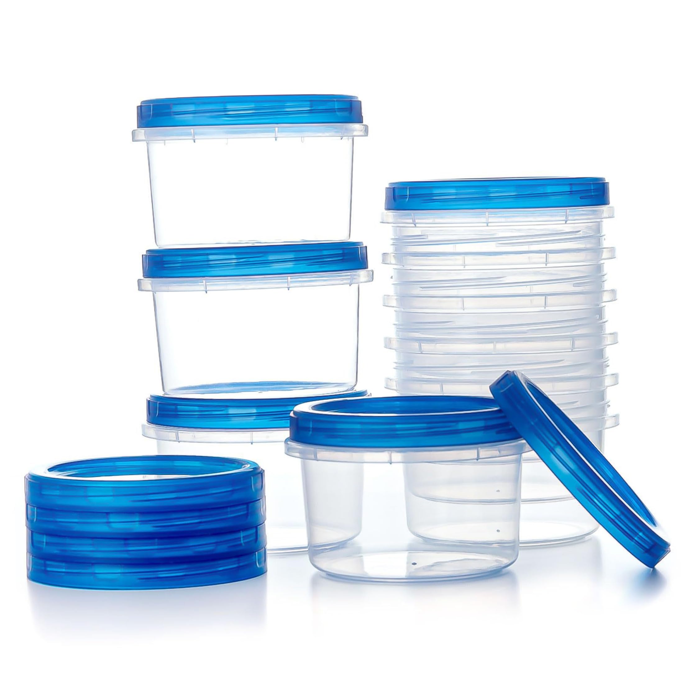 Ginwrek freezer storage containers with lids Plastic Food Storage Containers, 10 Pack 16oz Freezer With Lids, Leak-proof Twist Top Plastic Food Box, Blue