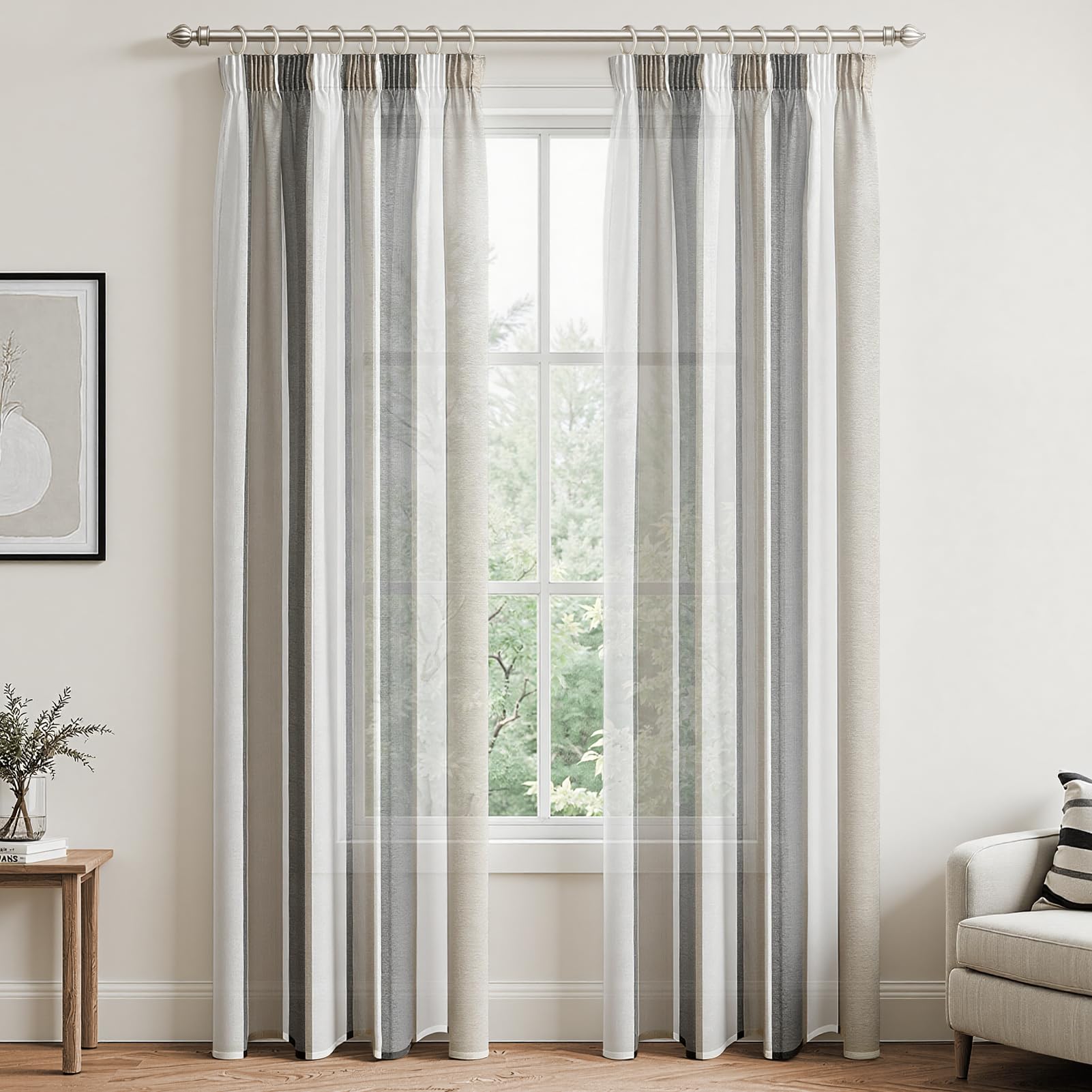 MRTREES Scheibengardinen Gardinen Schals 2 Set 245x140 cm Vorhänge Halbtransparent Dunkelgrau Grau und Weiß Curtains Living Room