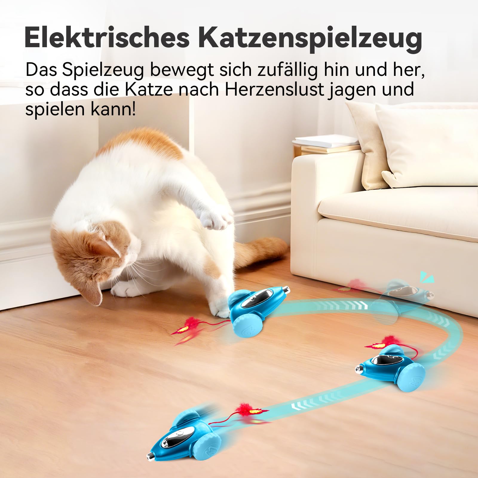 Migipaws elektrisches Katzenspielzeug, Intelligentes Spielzeugmäuse, Interaktives Spielzeug für Katzen, automatisch bewegliches Kätzchenspielzeug mit LED, Wiederaufladbar (blau)