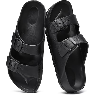 shevalues Women's Comfort Sandals with Medium Arch Support Double Buckle Adjustable EVA Slides for Summer Beach