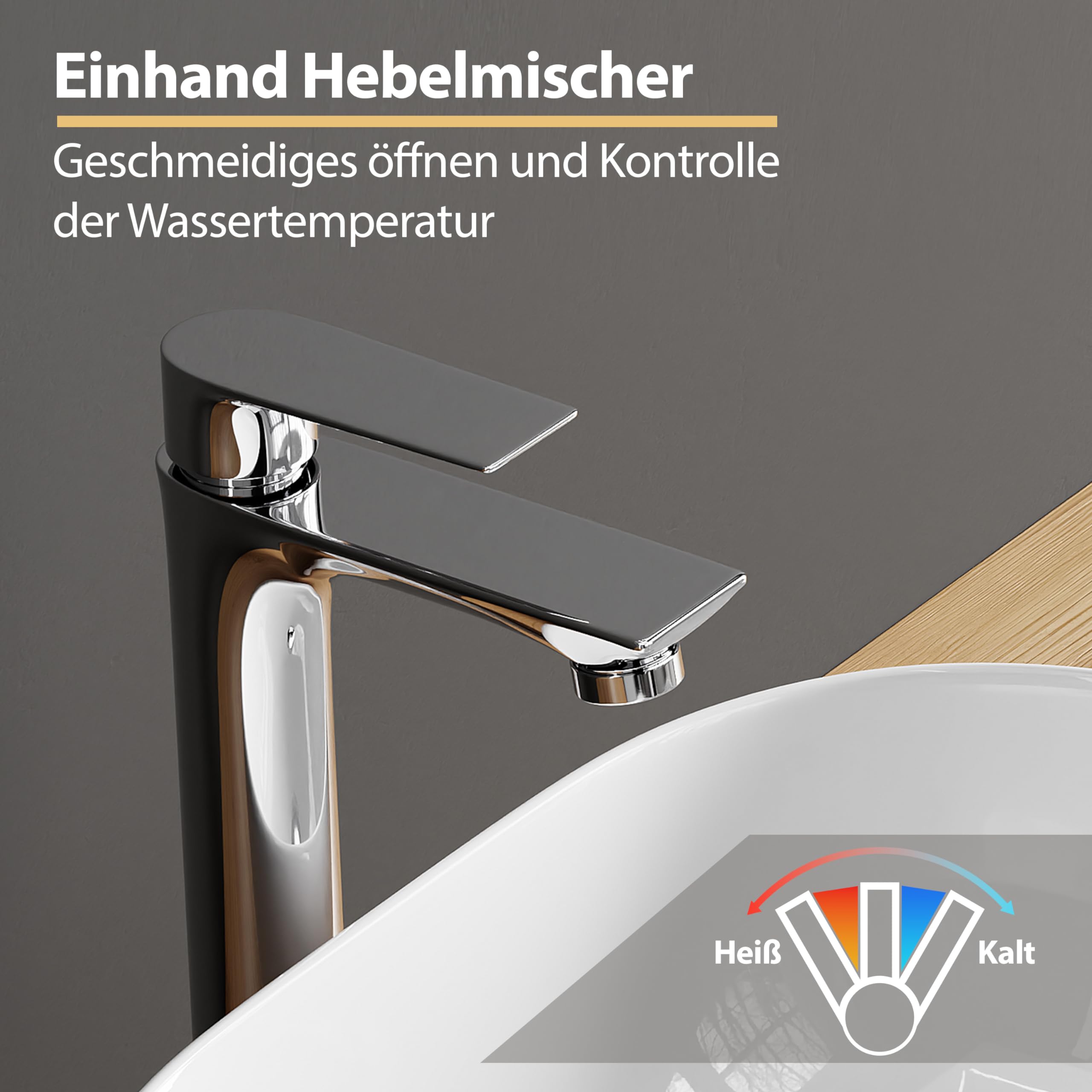 Planetmöbel Grifo mezclador de baño con cartucho de cerámica, grifo monomando para lavabo, altura 29 cm, cromo