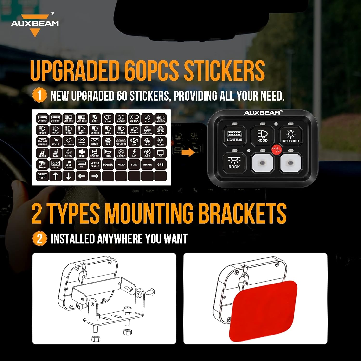 Auxbeam 6 Gang Switch Panel GC60 Universal Circuit Control Relay System Automatic Dimmable LED Switch Pod Touch Control Panel Switch Relay Box for Car Truck Pickup Boat UTV SUV-Green, 2 Year Warranty : Automotive